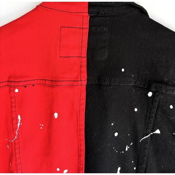 Waimea Red and Black Jean Jacket White Paint Splatter Size Medium NWOT - Picture 6 of 7